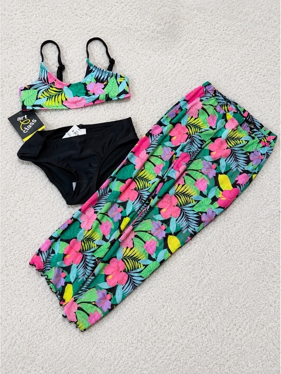 Art Class Other - Girls 3pc Tropical Swimsuit Bikini Set‎ Size 6/7 Cover Up Pants NWT